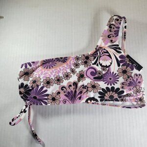 Salt + Cove Purple Floral One-Shoulder Adjustable Floral Bikini Top Size M
